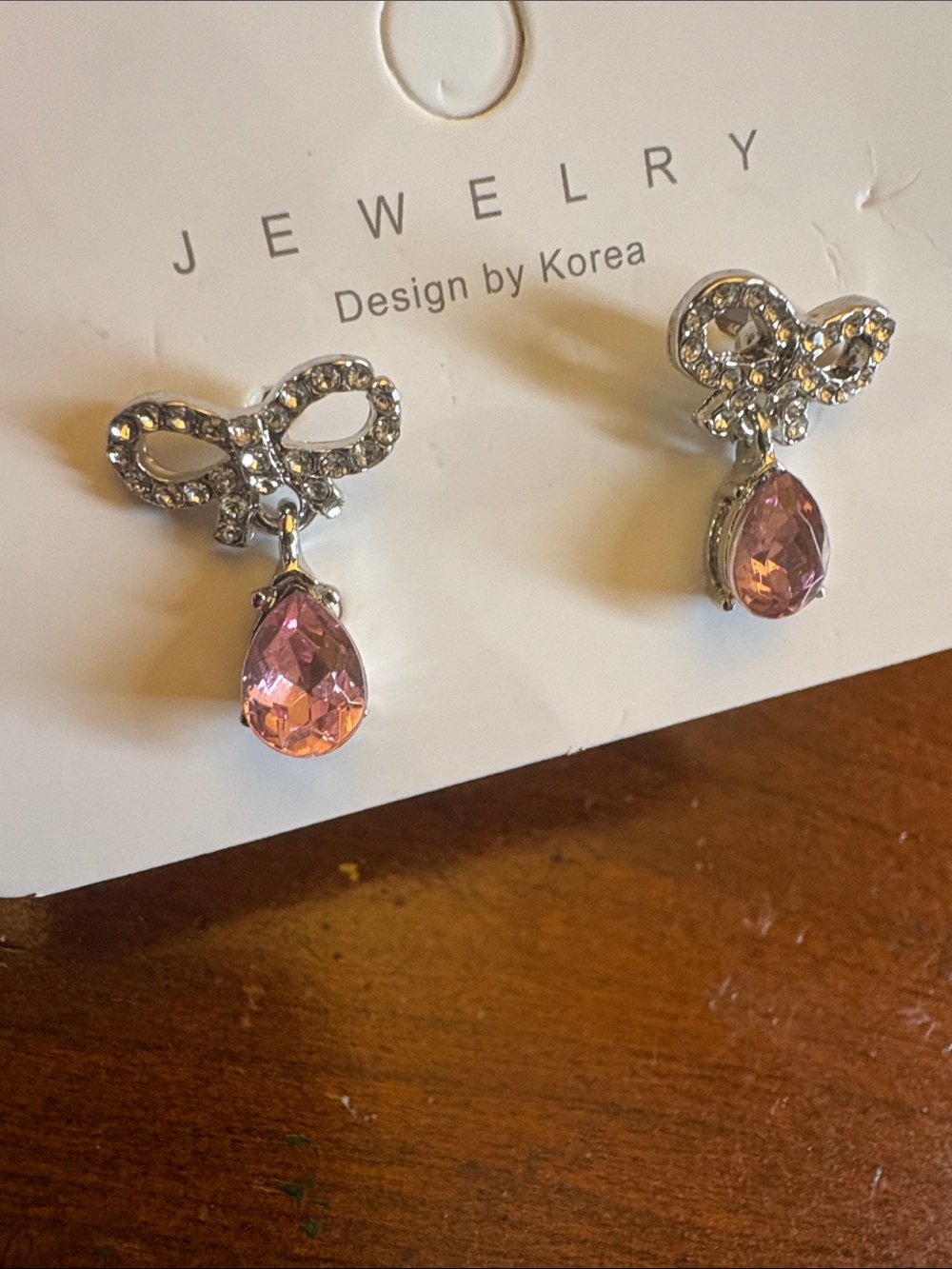 Crystal Bow Drop Earrings - Pink Teardrops stud earrings